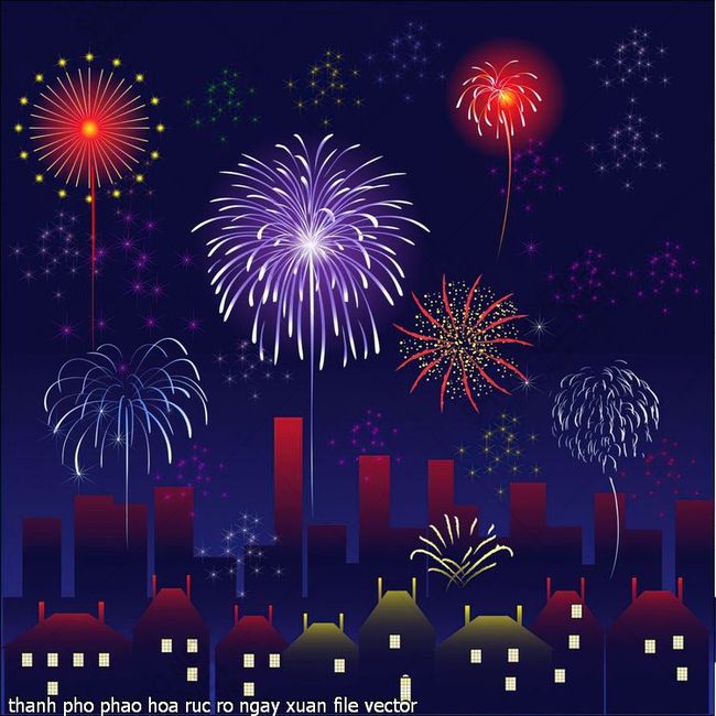 thanh pho phao hoa ruc ro ngay xuan file vector